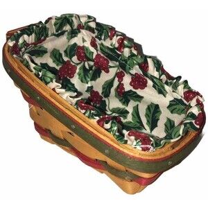 Longaberger 1999 Santa's Little Helper Sleigh Basket Red & Green Trim Liner Mini